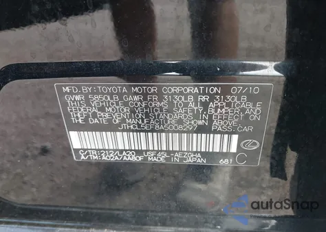 2010 Lexus Ls 460 z USA, uszkodzony, nr VIN JTHCL5EF8A5008297